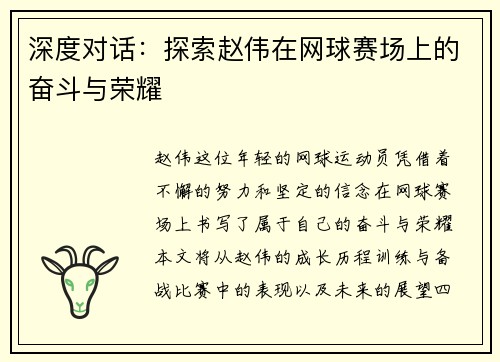 深度对话：探索赵伟在网球赛场上的奋斗与荣耀