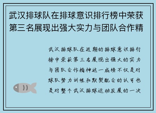 武汉排球队在排球意识排行榜中荣获第三名展现出强大实力与团队合作精神