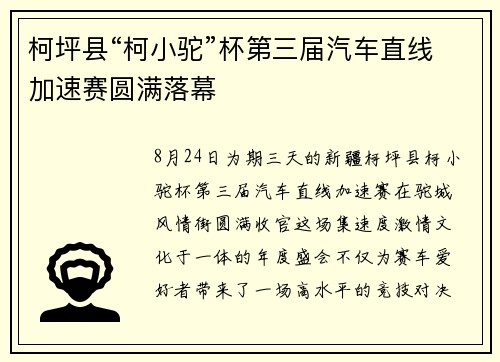 柯坪县“柯小驼”杯第三届汽车直线加速赛圆满落幕